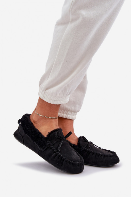 Mokassins Hausschuhe Feminin mit Pelzmantel schZuarze Farbe Kleogoria