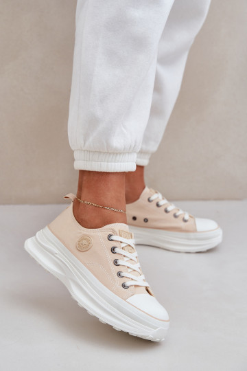 Damen Schuhe mit trendigen massiven Sohlen Big Star NN274127 in sandfarbener Farbe 2