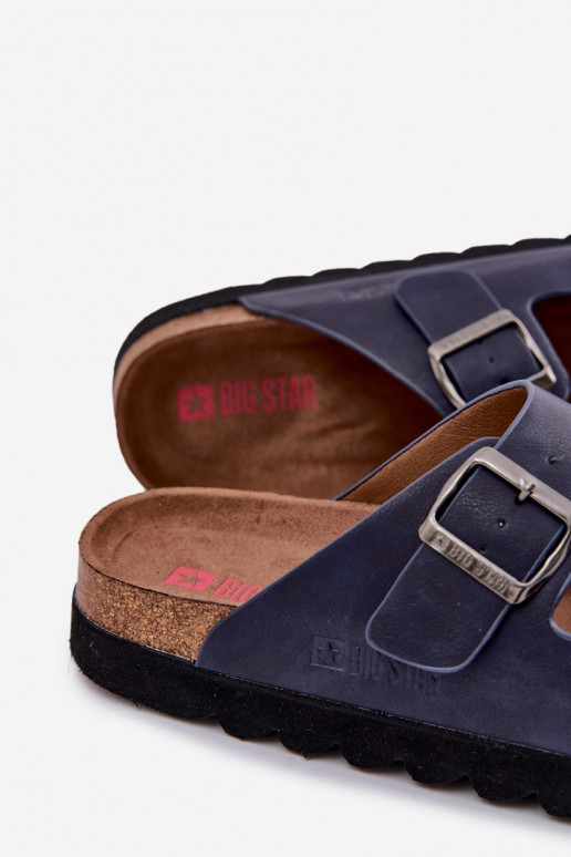 Leichte Herrenhausschuhe mit Schnallen aus Öko-Leder Big Star NN174530 Dunkelblau Leichte Herrenhausschuhe mit Schnallen aus Öko-Leder Big Star NN174530 Dunkelblau