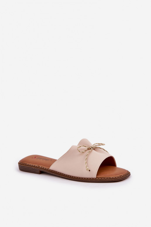 Hausschuhe Auf flacher Sohle dekorieren Kokardką Beige Deonelis