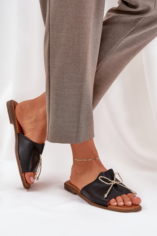 Hausschuhe Auf flacher Sohle dekorieren Kokardką schZuarze Farbe Deonelis Hausschuhe Auf flacher Sohle dekorieren Kokardką schZuarze Farbe Deonelis