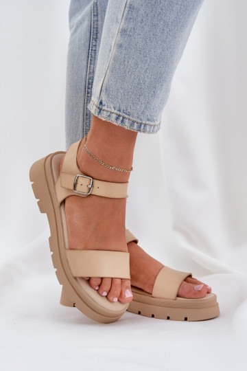 Damensandalen mit einer Plattform Beige Evaretha