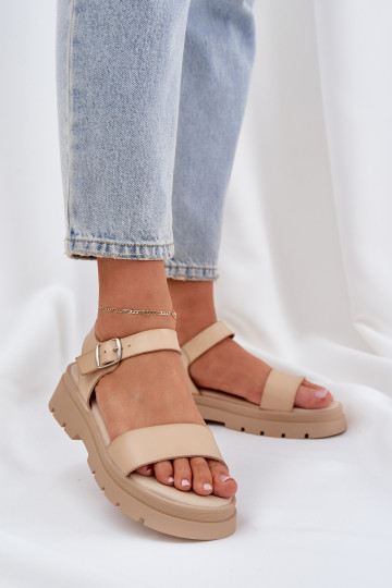 Damensandalen mit einer Plattform Beige Evaretha 2