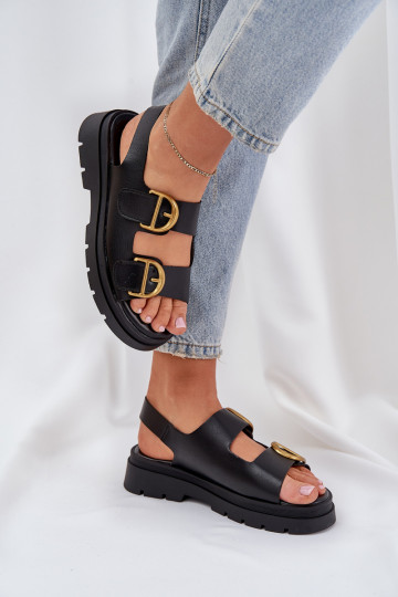 Eko Damensandalen mit Schnallen schZuarze Farbe Vulinea