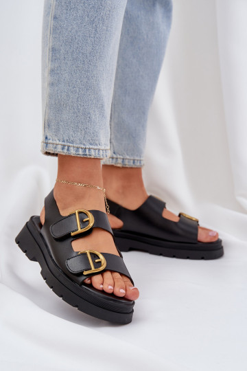 Eko Damensandalen mit Schnallen schZuarze Farbe Vulinea 2
