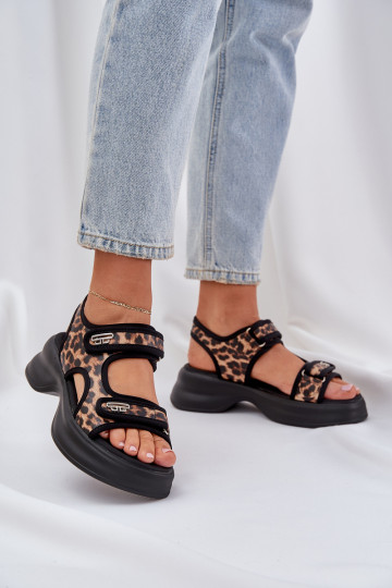 Eko Haut Leichte Sandalen mit einer Plattform mit Leopardenfellmuster braune Farbe Deniffia 2