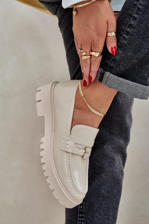Lackierte Mokassins Feminin Z Przypinką Teddybären Beige INulinea Lackierte Mokassins Feminin Z Przypinką Teddybären Beige INulinea