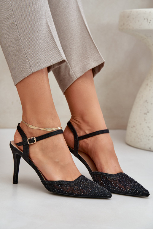 Dekoriert hochhackige Schuhe mit offener Ferse schZuarze Farbe Ermöglichtnadra