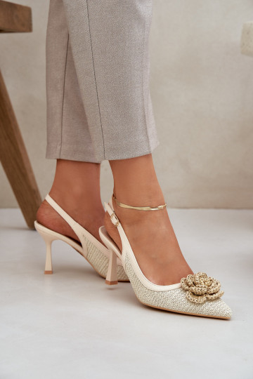 mit Schriften hochhackige Schuhe mit offener Ferse Beige Lanithra 2