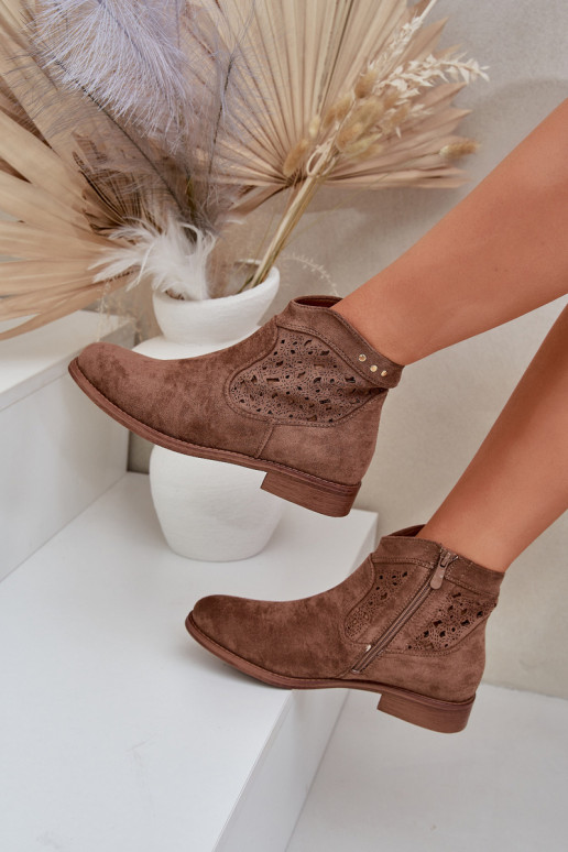 Durchbrochene Stiefel Feminin mit breiten Absätzen S.Barski HY51-113 braune Farbe Durchbrochene Stiefel Feminin mit breiten Absätzen S.Barski HY51-113 braune Farbe