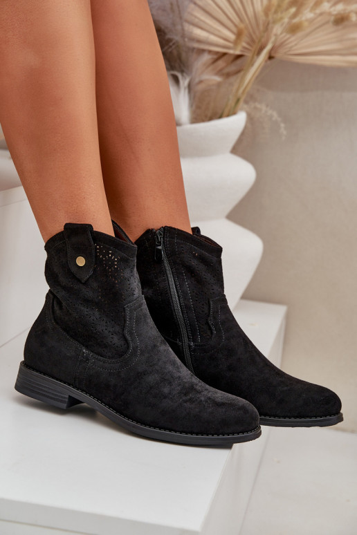 Durchbrochene Stiefel mit breiten Absätzen S.Barski HY51-063 schZuarze Farbe Durchbrochene Stiefel mit breiten Absätzen S.Barski HY51-063 schZuarze Farbe