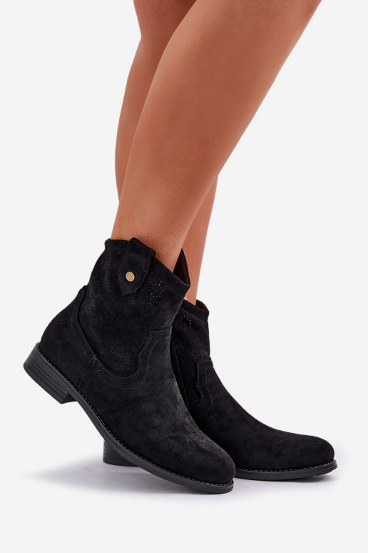 Durchbrochene Stiefel mit breiten Absätzen S.Barski HY51-063 schZuarze Farbe Durchbrochene Stiefel mit breiten Absätzen S.Barski HY51-063 schZuarze Farbe