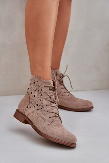 Schnürstiefel mit durchbrochenen Elementen S.Barski HY51-136 Beige