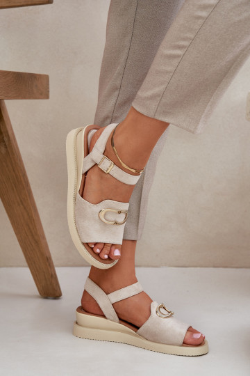 Damensandalen mit einer Plattform mit Ornamenten Beige Salianes