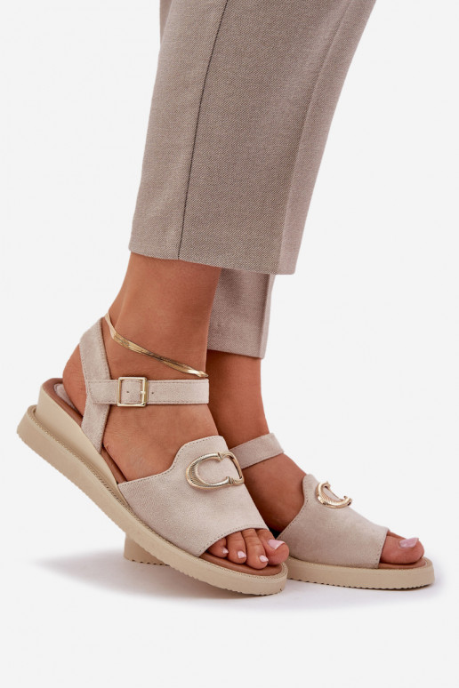Damensandalen mit einer Plattform mit Ornamenten Beige Salianes Damensandalen mit einer Plattform mit Ornamenten Beige Salianes