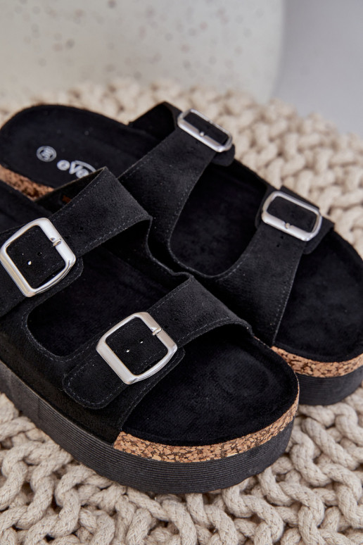 Damenhausschuhe mit einer Plattform mit Schnallen schZuarze Farbe Aramia
