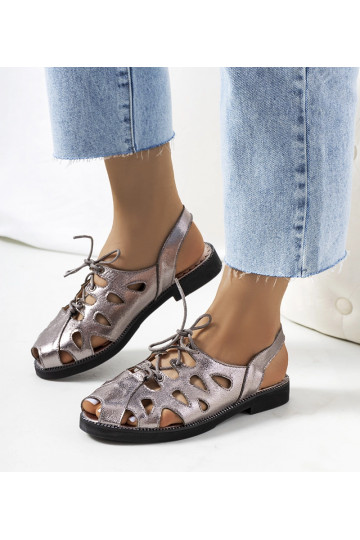 Graue Vlis-Schnürsandalen