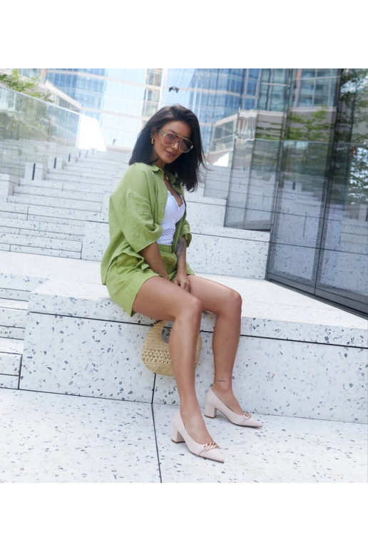 Beige Pumps mit Blockabsatz Makka