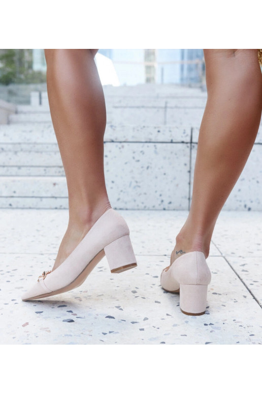 Beige Pumps mit Blockabsatz Makka