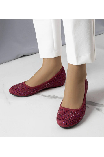 Burgunderrote Ballerinas mit bezogenem Keilabsatz Julie 2