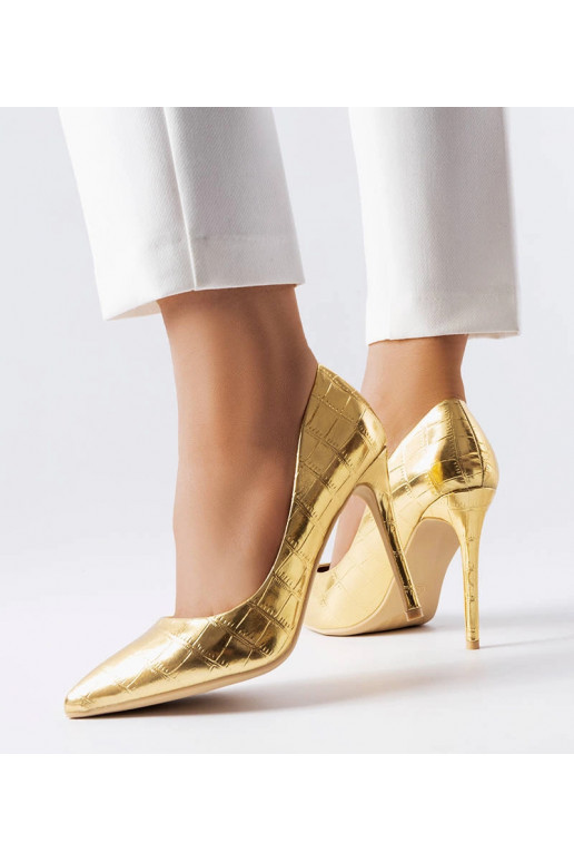 Goldene High Heels mit Raison-Prägung