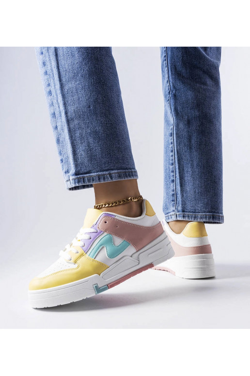 Rosa und gelbe Schuhe mit dicker...
