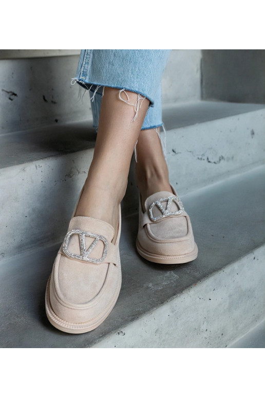 Beige Mokassins mit Strasssteinen...