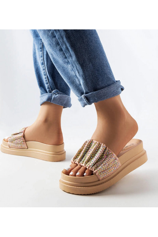 Rosa Plateau-Pantoletten mit Zirkonia...