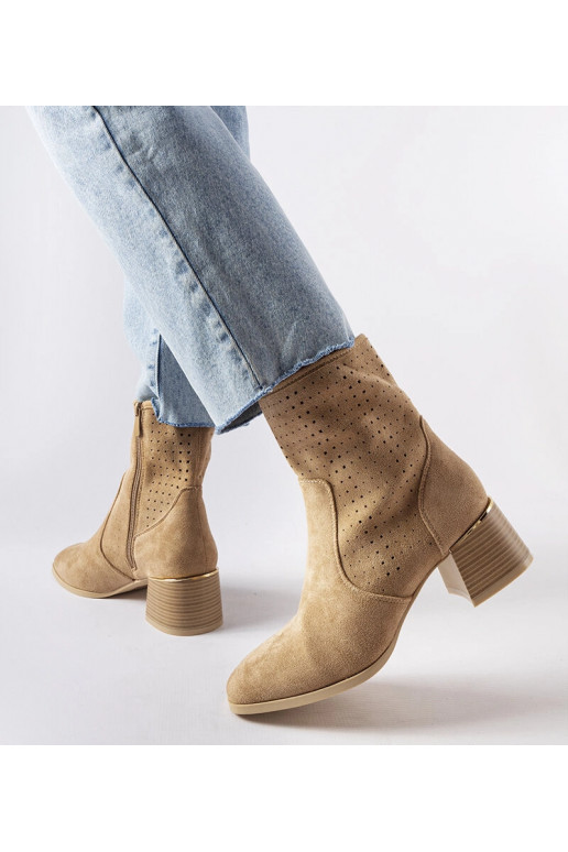 Beige Stiefeletten mit perforiertem...