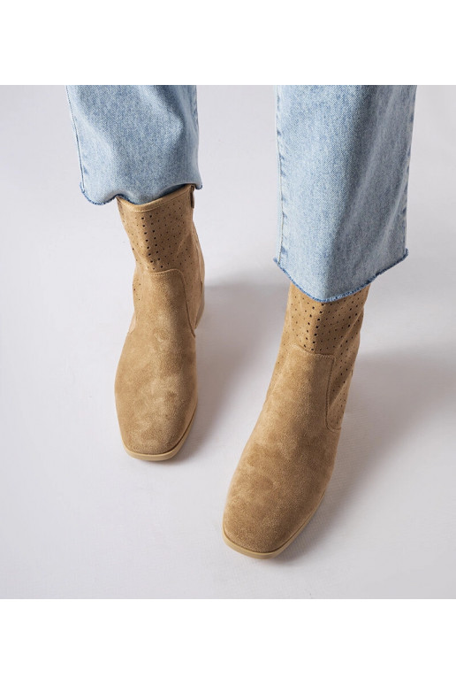 Beige Stiefeletten mit perforiertem...