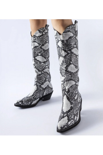 Chapin – Cowboystiefel mit Schlangenmuster in Schwarz und Weiß