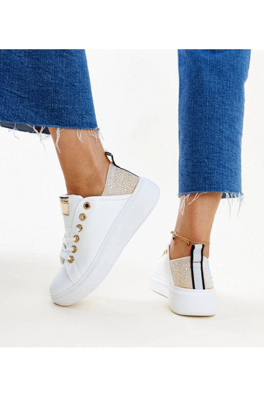 Weiße und beige Sneakers mit Zirkonen...