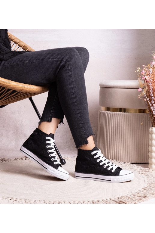 Schwarze High-Top-Sneakers mit Spitze...