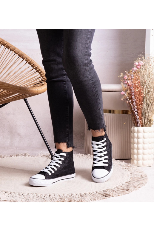Schwarze High-Top-Sneakers mit Spitze...