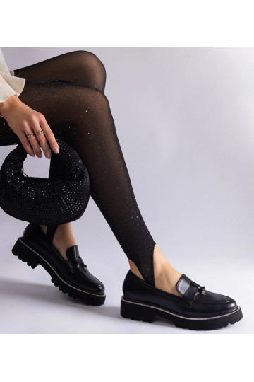 Schwarze Loafer aus Kunstleder mit Strasssteinen verziert Henley