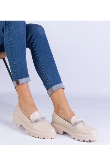 Beige Damen-Loafer mit...