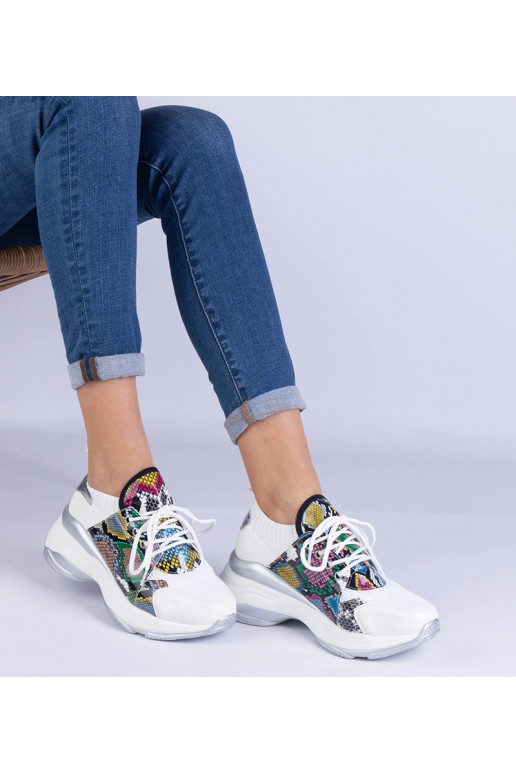 Weiße Damen Sport-Sneaker mit bunter...