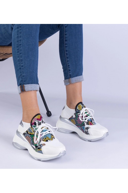 Weiße Damen Sport-Sneaker mit bunter...