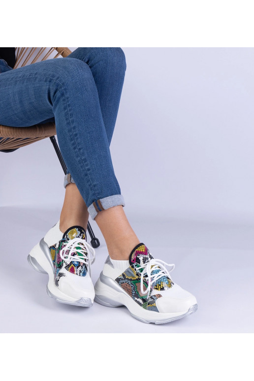 Weiße Damen Sport-Sneaker mit bunter...