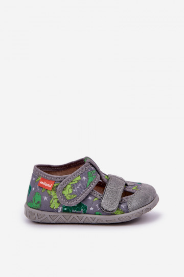 Milami Kinder-Slipper mit Klettverschluss IN Dinosaurier grau-grüne Farbe Reathiana 2
