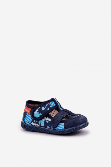 Hausschuhe Milami Kindisch mit Klebeverschlüssen IN Dinosaurier Dunkelblau Reathiana