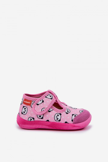 Milami Kinder-Elastik-Slipper mit Klettverschluss IN Panda Bär rosa Farbe Ambette 2