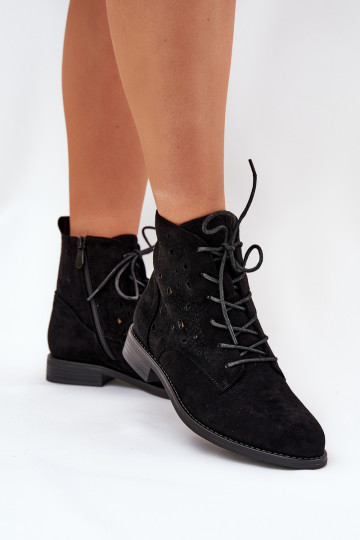 Schnürstiefel mit Ajour-Details S.Barski HY51-136 schwarze Farbe