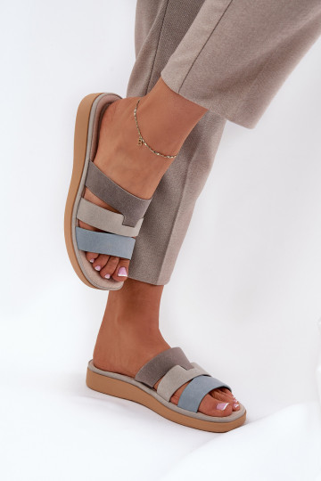 Bequeme Damenhausschuhe Beige-blaue Farbe Oxena