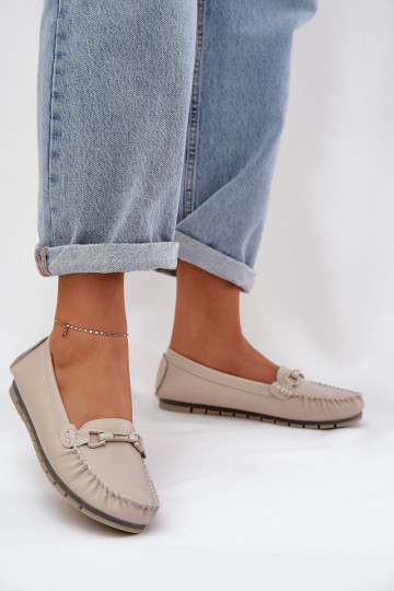 gleichschenklig Haut Mokassins mit Ornamenten S.Barski LR51-547 Beige 2