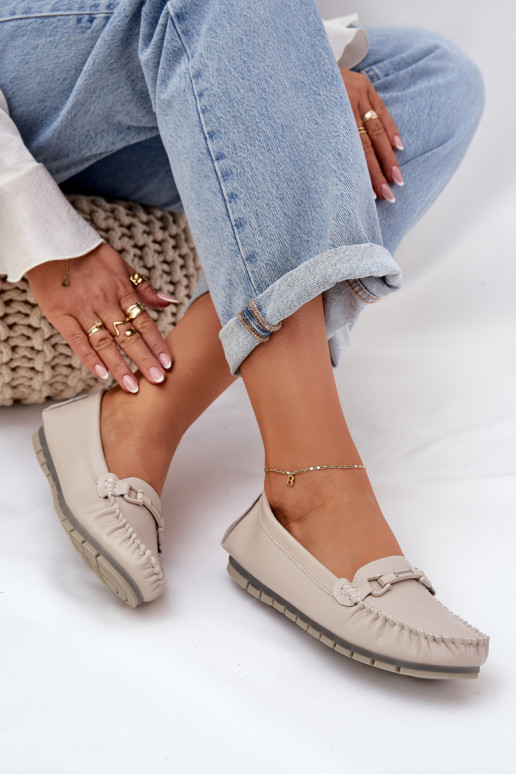 gleichschenklig Haut Mokassins mit Ornamenten S.Barski LR51-547 Beige