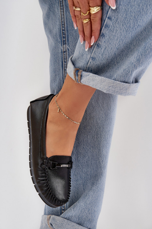 gleichschenklig Haut Mokassins mit Ornamenten S.Barski LR51-547 schZuarze Farbe