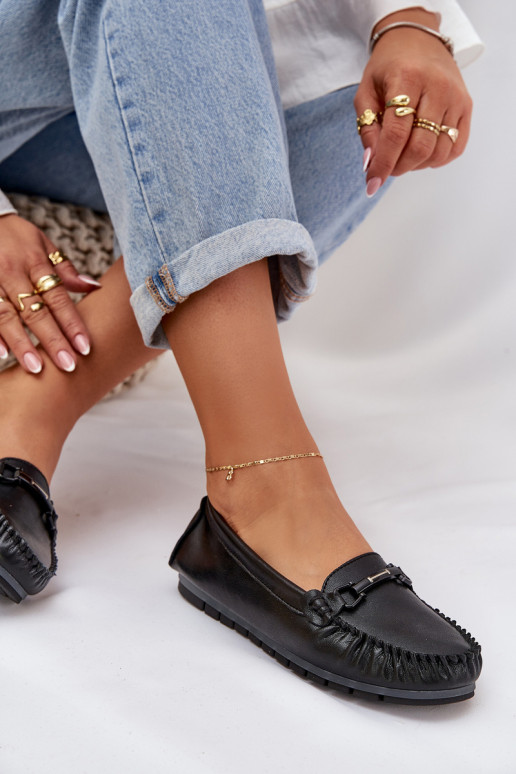 gleichschenklig Haut Mokassins mit Ornamenten S.Barski LR51-547 schZuarze Farbe