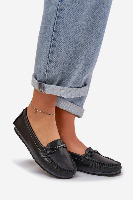 gleichschenklig Haut Mokassins mit Ornamenten S.Barski LR51-547 schZuarze Farbe