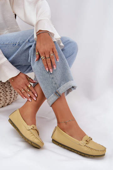 gleichschenklig Haut Mokassins mit Ornamenten S.Barski LR51-547 gelbe Farbe